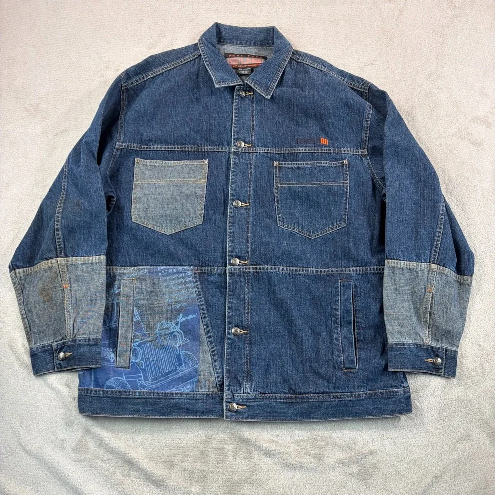 Vintage‎ Y2K Phat Farm Denim Baggy Hip Hop Jacket 3XL Jeans 38x33 Set